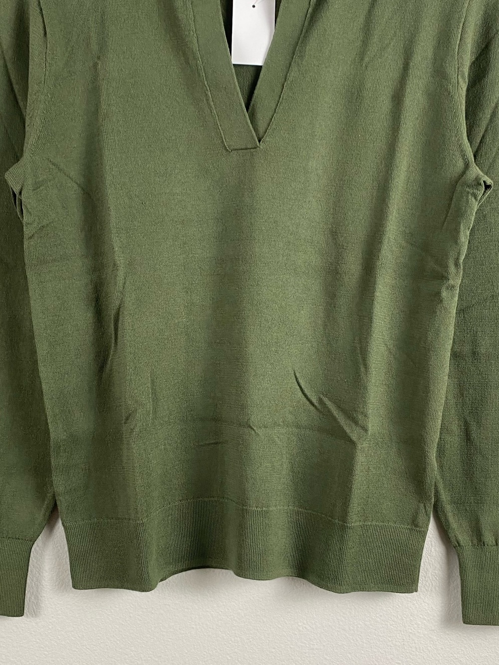 J. Crew Factory Cotton Long Sleeve Open Collar Sweater Polo | Distressed Fatigue - Picture 4 of 16